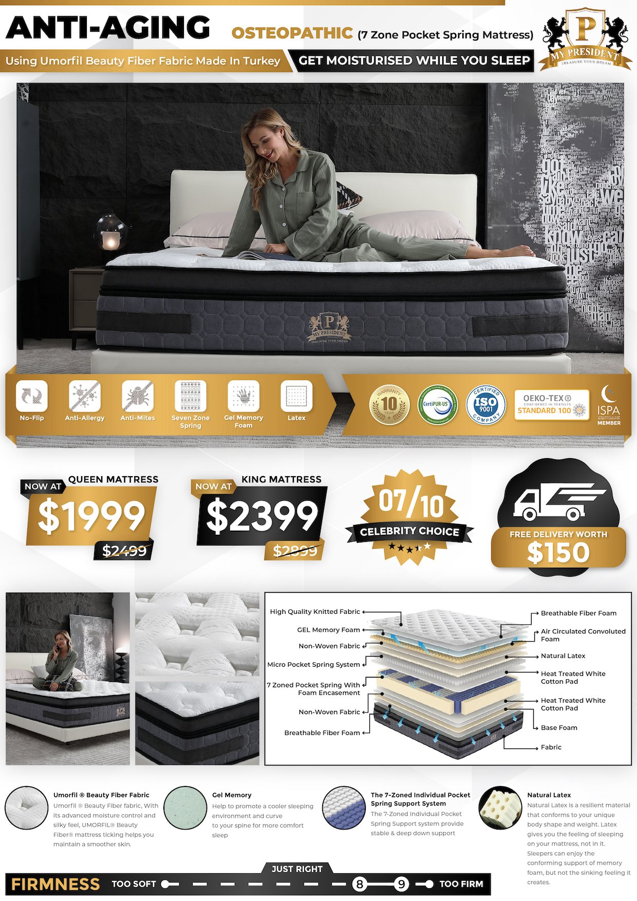Anti Aging 7 Zone Pocket Spring Mattress Anti Aging 7 Zone Pocket Spring Mattress